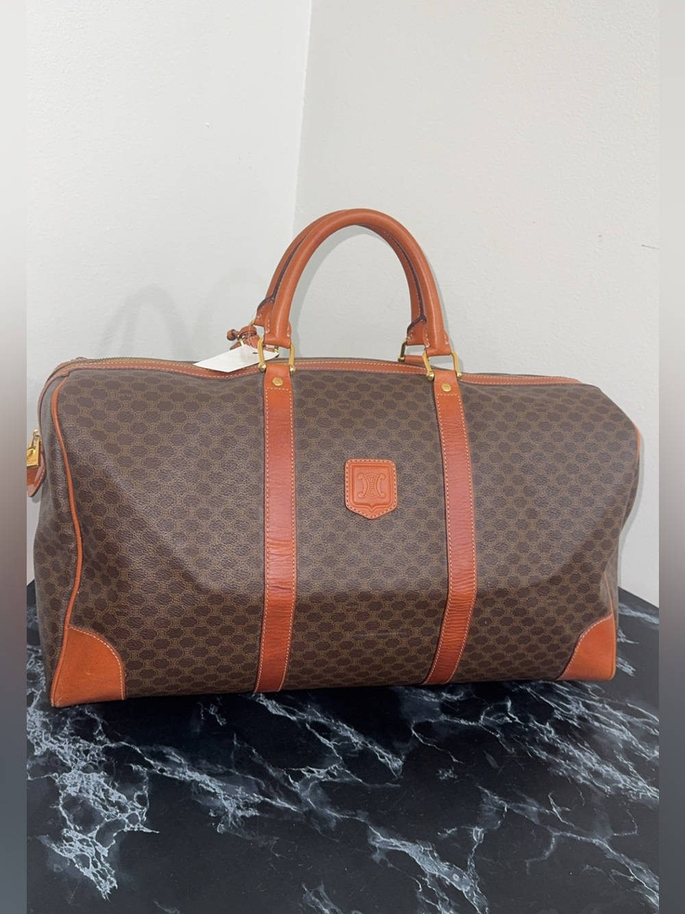 Celine | Brown Macadam Triomphe Canvas Travel Overnight Duffle Bag AUTHENTIC